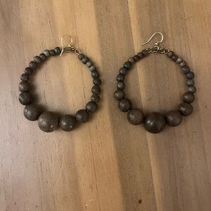 Brown Beaded Hoop Earrings
